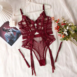 Toucheart Lace Sexy Skinny Babydoll Bodysuit Embroidery Erotic Private Adult Suit Solid Color Patchwork High Waisted Sexy Set