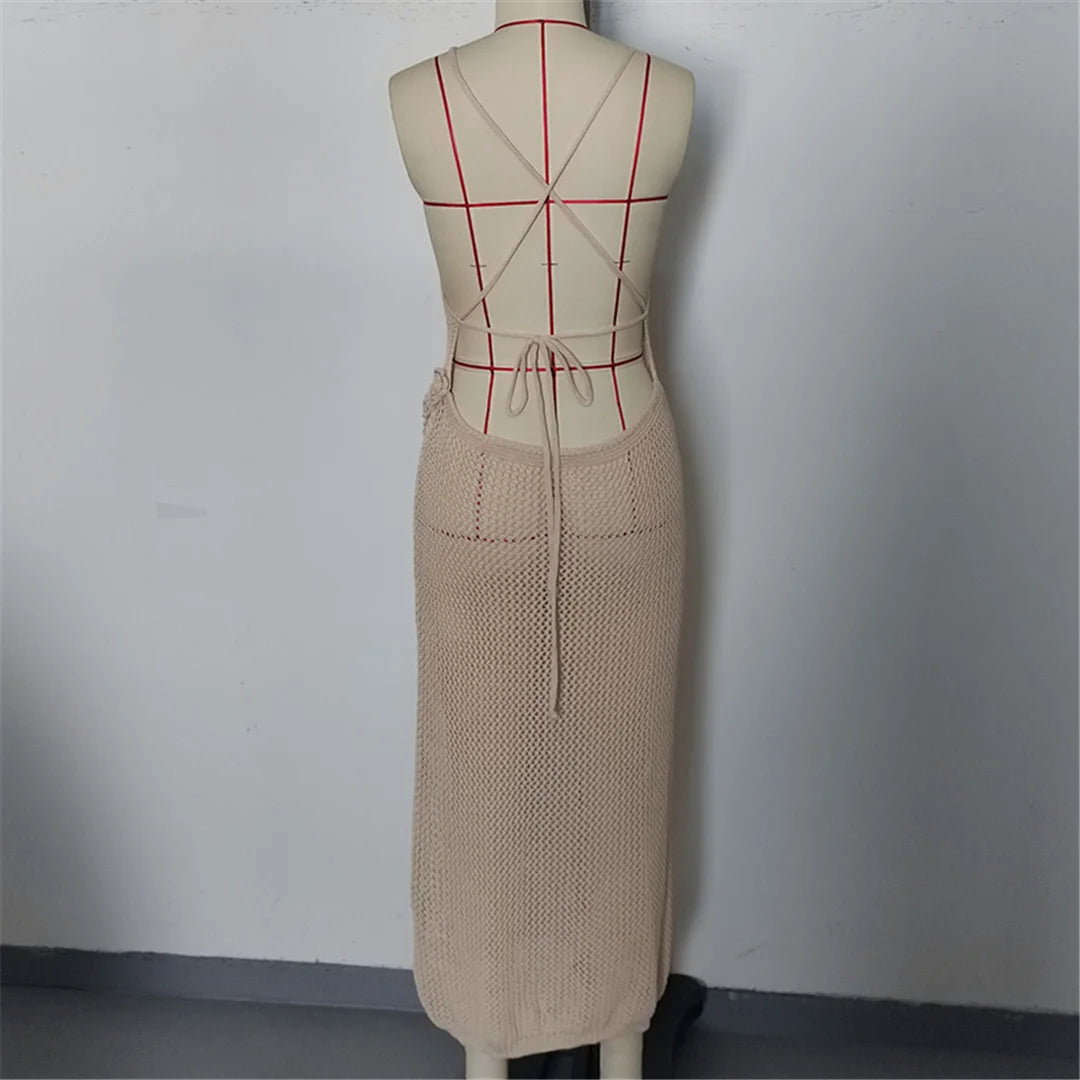 3D Flowers Hollow Out Backless Crochet Knit Tunic Beach Cover Up Cover-ups Beach Dress Beach Wear Beachwear Female Women K6561