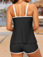 Black White Patchwork Tankini Set Swimwear Women 2026 Double Strap Push Up Tank Top High Waist Pocket Short Two Piece Swimsuit