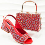 doershow Italian brown Shoes And Bag Sets For Evening Party With Stones Italian Leather Handbags Match Bags! HMP1-21