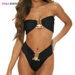 DEKA Bandeau U-Neck Metal Bikini Set Push Up Padded Cup Swimwear Women Solid Swimsuit Beachwear Water Swiminmg Bathing Suit