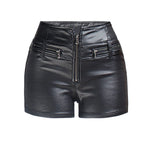 Women's Zipper Pu Leather Shorts High Waist Stretch Slim Lift Hip Motorcycle Shorts Summer Sexy Bodycon Black Leather Shorts