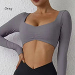 DIAS FIT JOY Nylon Gym Top Yoga Long Sleeved T-Shirt Tight Pleated Sports Top Women's Waist Tight Yoga Top
