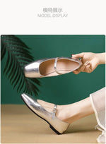 2025 Elegant Woman Square Toe Lolita Lady Barefoot Boat Gold Flats Elegant Soft Sole Ballerina Party Mary Jane Shoes
