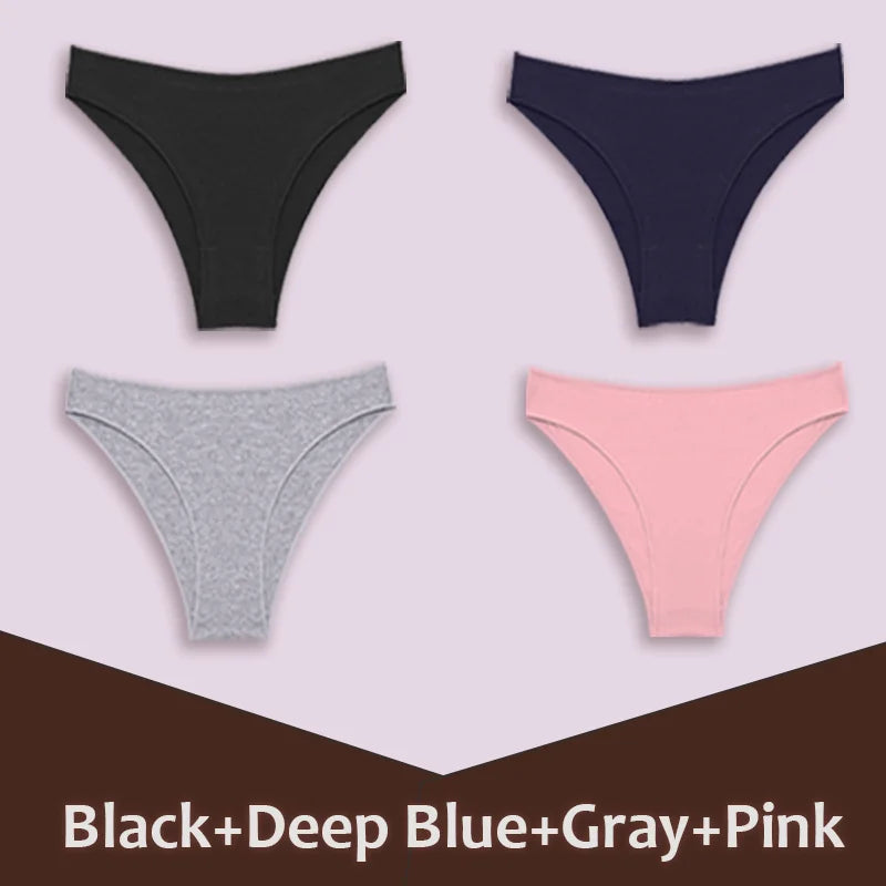 4Pcs Women's Cotton Briefs Seamless Women Sexy Panties Intimates Solid Color Breathable Underwear Female Low Waist Soft Lingerie
