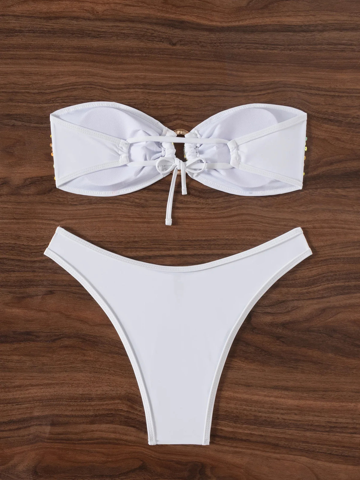 Shiny Sequin Bandeau Bikini Set 2026 Women Sexy Gold Front Circle Push Up Micro Swimsuit Bathing Suit Thong Swimwear Biquini