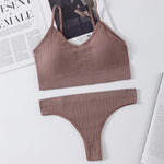 Women Seamless Bra Panties Set Push-Up Non-wire Bralette Low-Rise Briefs Sexy Lingerie Female Comfort Rib Sports Underwear Set