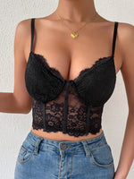 Women's classic black lace cropped camisole top, sexy and stylish bra camisole, adjustable straps, can be worn alone or as an in