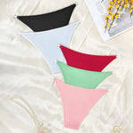 5pcs Women's New Trendy Triangle Panty Multi-Color Set Satin Silky Fabric Silver Ribbon Metal Decoration Breathable Underwear