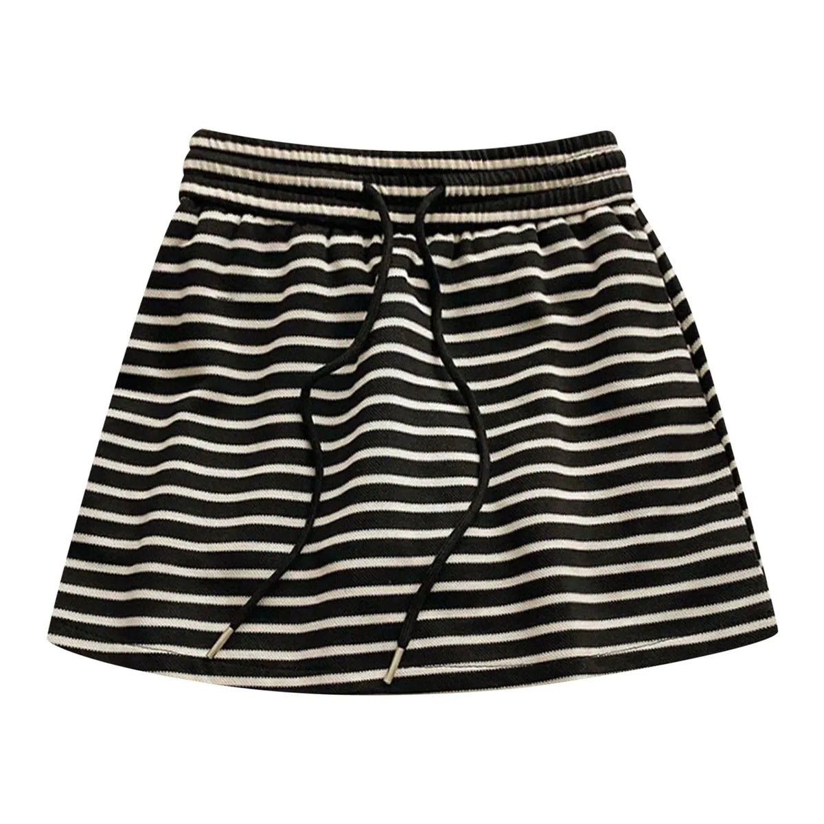 Women's Black White Striped Mini Skirt Drawstring Elastic High Waisted Sports Skirt Summer New Korean Style Sports Skirts 2026