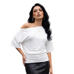 Women's Solid Color Going out Tops Off-Shoulder Tops Trendy Fitted Waist Ruched Short Sleeve T-shirts for Streetwear