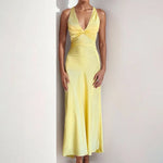 Sexy Elegant Party Long Dress Fashion Summer Solid Color V-Neck Halter Neck 2025 Backless Vestidos Sleeveless Beach Maxi Dresses