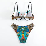 XS-XXL Sexy Peacock Leopard Print High Waist Push Up Bikini Set Two Pieces Swimsuit Beachwear Bathing Suit Swimwear Biquini