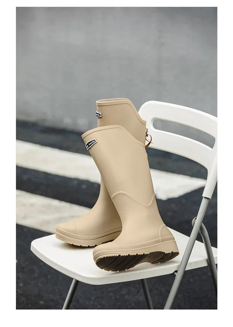 Women's Rain Boots Anti Slip Thick Soles Outdoor Long Tube Rain Boots Waterproof Fashion Wear-resistant Kitchen Women's Boots