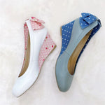 New High Heel Lolita Wedge Pumps Daily Floral Polka Dot Print Sweet Vintage Dress Heels Bow Tie Tea Party Cosplay Wedding Shoes