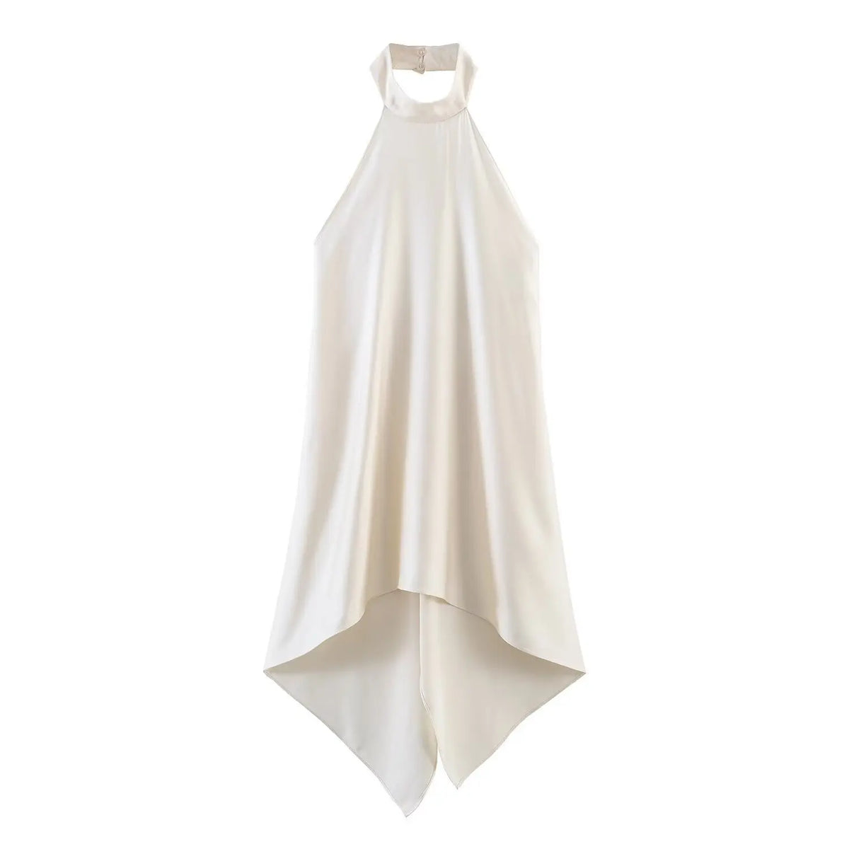 Women's Fashion Backless Halter Top Cream White Halter Neck Hem Sleeveless Dress Elegant Dress For Women Pure Desire Casual UBK6