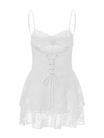 Women Summer Mini Dress Spaghetti Strap Frill Corset Backless Bandage Lace Tiered Ruffle Dress Club Party Sexy Dresses