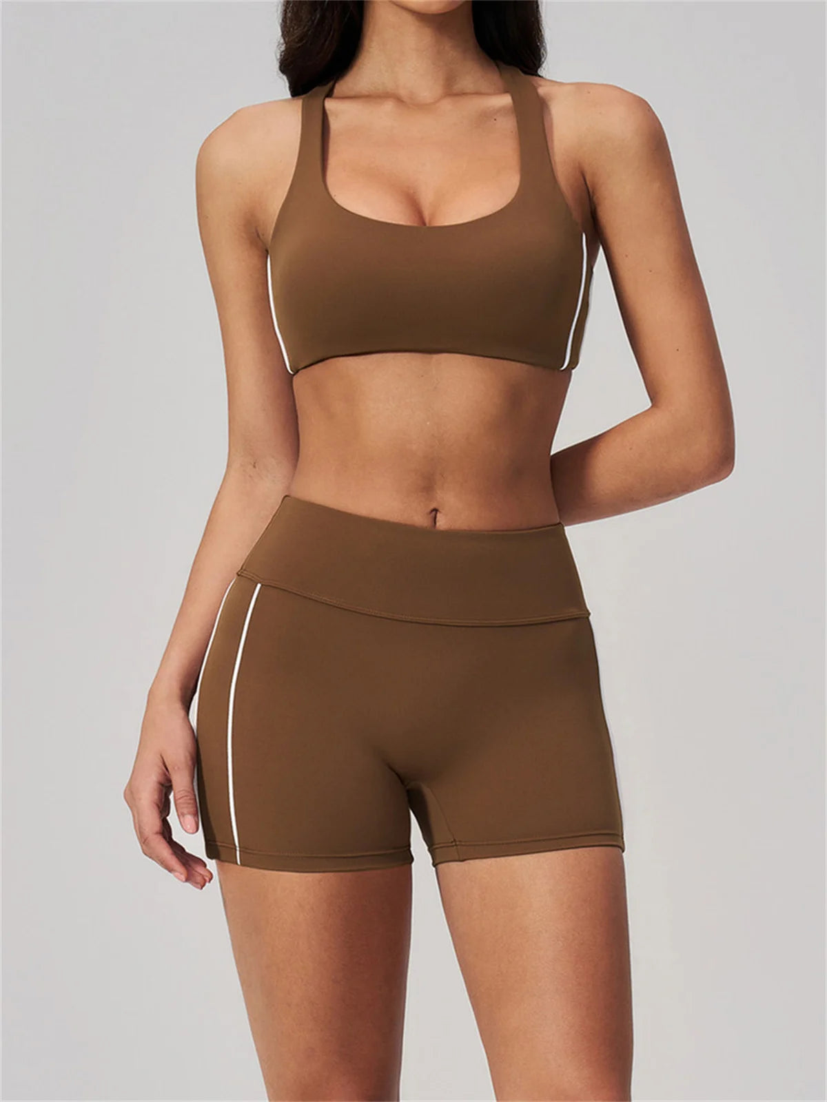 Quick Drying Shaved Tight Yoga Suit for Women Color Contrast Slim Sports Bra High Waist Shorts Running Fitness Suits Tracksuit