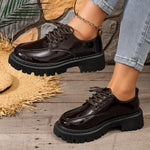 Women Lace‑Up Platform Oxford Shoes Chunky Lug Sole Round Toe Glossy Matte Retro Preppy JK School Casual Dress Shoes