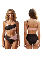 Women's Two Piece Bathing Suits Sleeveless Contrast Color Cami Tops High Waist Thong Sets Summer Holiday Bikini Sets