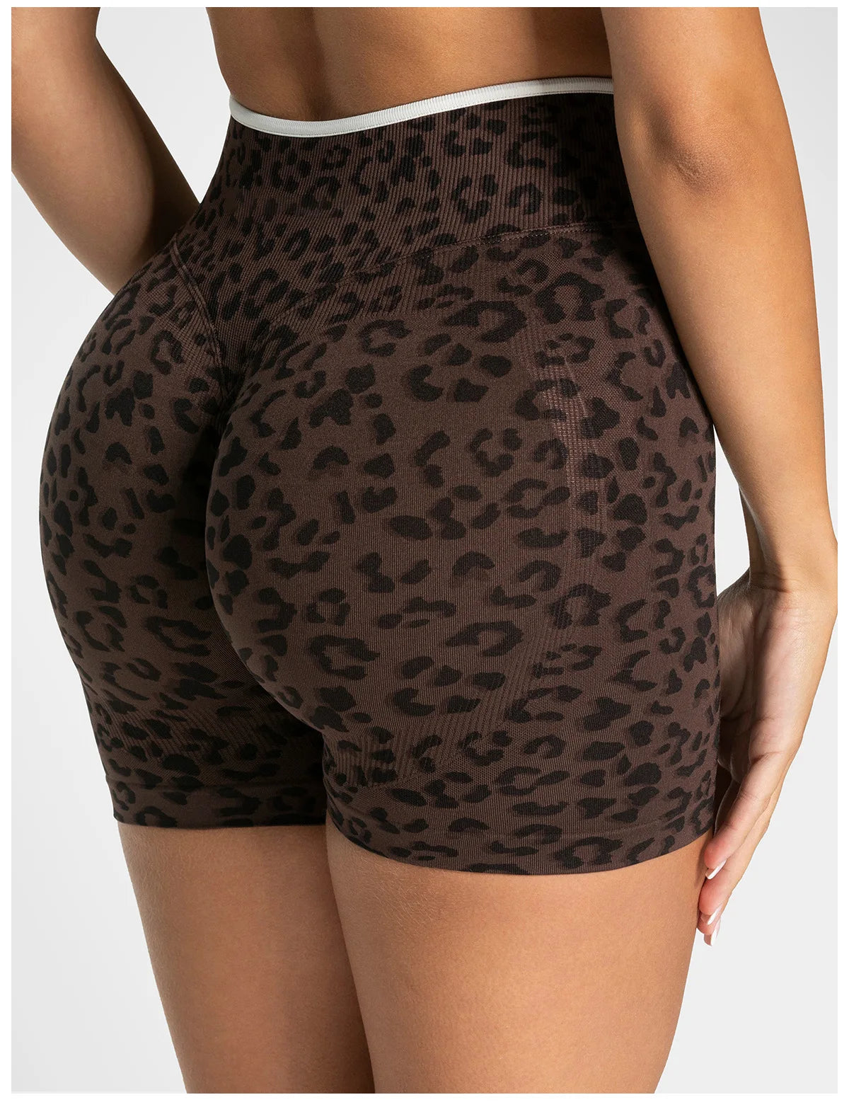 Leopard Print Gym Shorts Women Seamless High Waist Scrunch Butt Lifting Yoga Shorts Workout Running Fitness Tummy Control Shorts