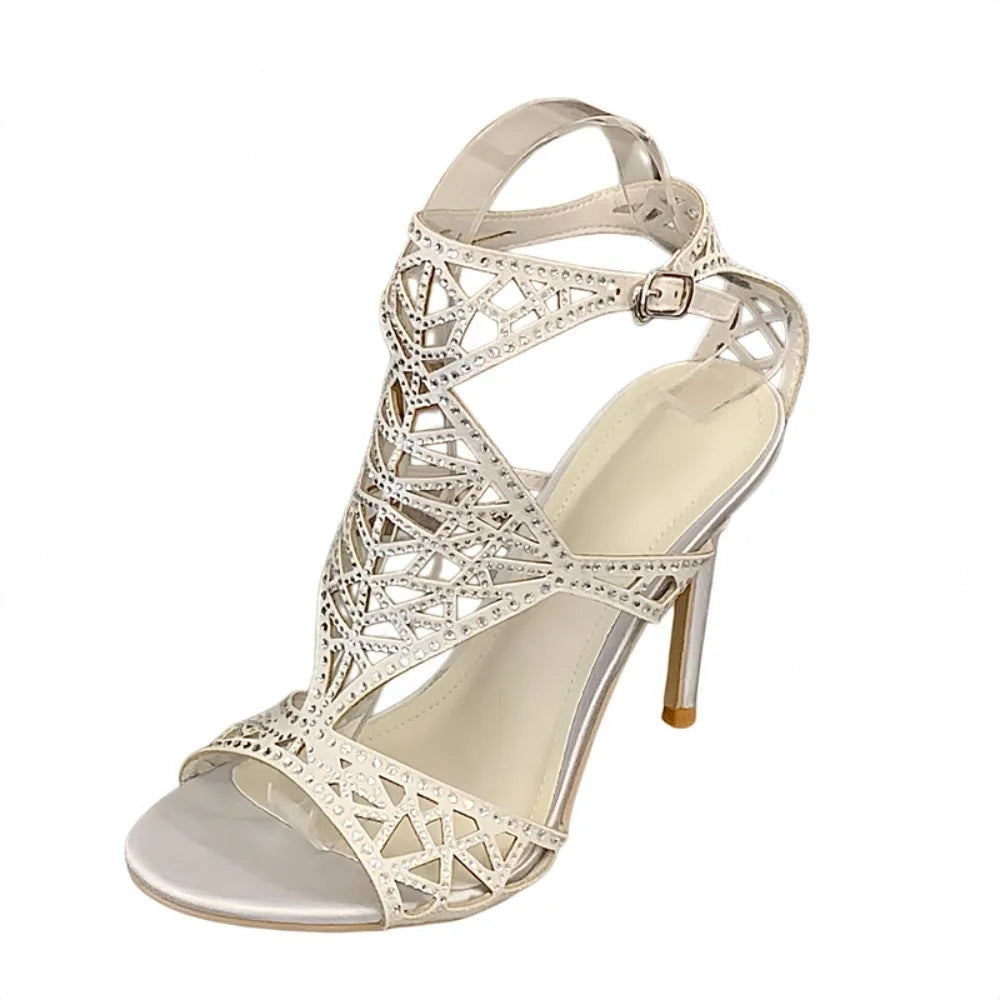 Women Sexy Fishmouth Hollow out Toe High Heels Rhinestone Sandals Fashionable Model Roman Dress Ankle Punk Sandals New 2026