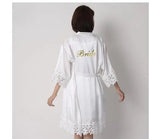 Champagne Bride Bridesmaid Wedding Robe Lace Sleepwear Home Wear Sexy Satin Bathrobe Gown Female Nightdress Intimate Lingerie