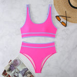 Women's High Waisted Bikini Sets 2026 Sporty Two Piece Swimsuits Color Block Cheeky High Cut Bathing Suits Summer Biquini Black