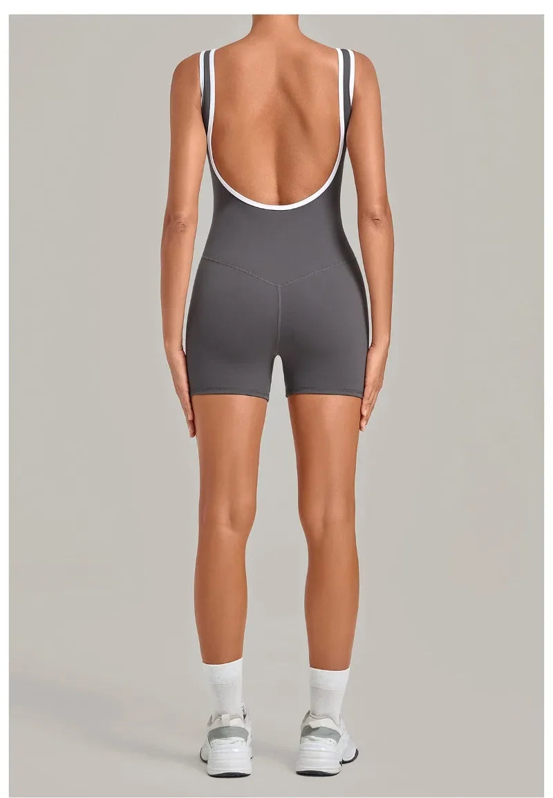 Women's Seamless Yoga Jumpsuits Sports Fitness Gym Sleeveless Backless Hip-lifting Shorts One-piece Training Workout Jumpsuit