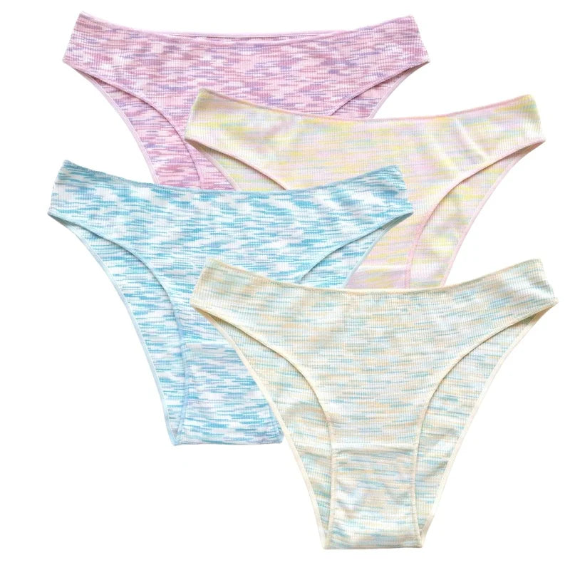 4Pcs/Set Women's Panties Low Rise Briefs Stretch Underwear Female Underpants Colorful Striped Panties Comfort Lingerie S-XL