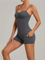 Outdoor Backless Yoga One Piece Suit Women Multiple Wearing Methods Sleeveless Slim Fit Pocket Stretch Sports Fitness Jumpsuit