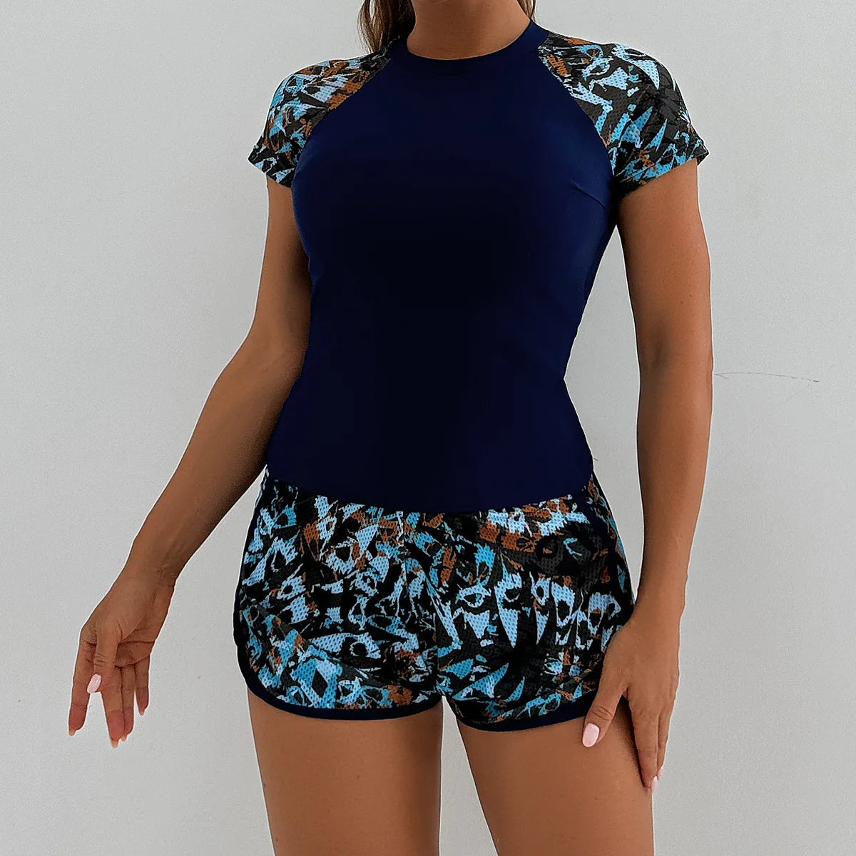 Print Two Pieces Swimsuits Shorts High Waisted Swimwear Female Tankini Sets Beach Wear Bathing Surfing Suit Women Swimming Suit