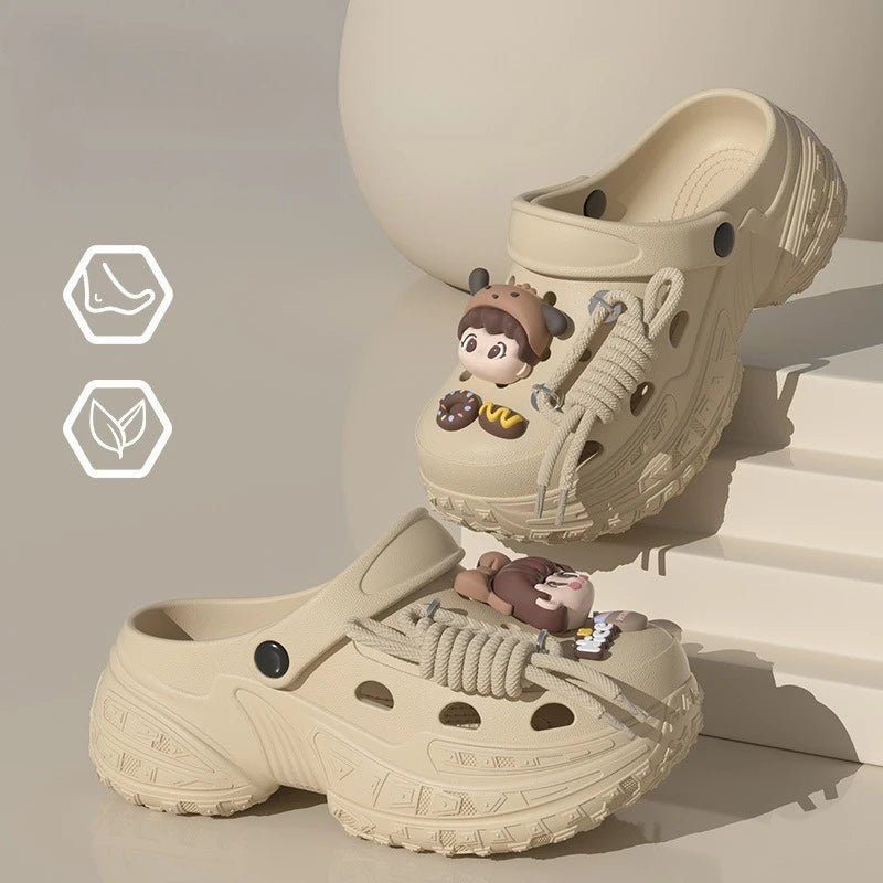 Cute DIY Charms Indoor Street Slippers For Women Fashion Clogs Soft EVA Anti-slip Summer Shoes Girls Leisure Platform Sandals