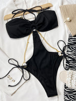 Sexy Hollow Out Bikini Set 2026 Women Black One Shoulder Bandage One Piece Swimsuit Summer Bathing Suit High Waist Swimwear