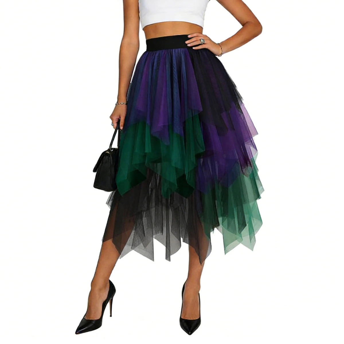Women's Layered Rainbow Tulle Skirt Dance Tulle Tutu Skirt For Clubwear Carnival Party Skirts Fairy Asymmetrical Layered Faldas