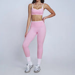 Tight Naked Yoga Shorts Suit Women Double Strap Sports Bra High Waist Flare Leggings Fitness Suit Gym Running Workout Clothes