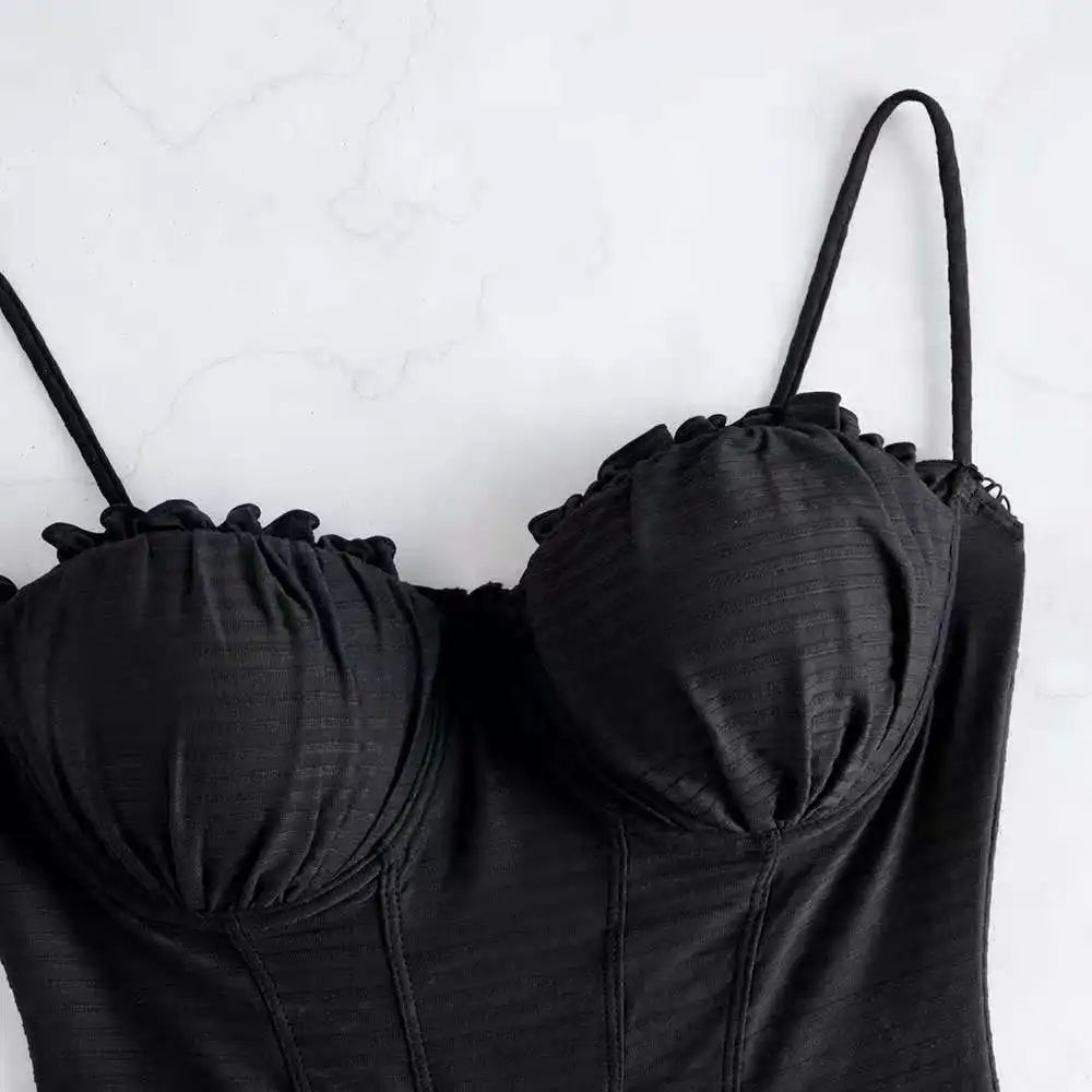 Push Up One Piece Swimsuit Female 2026 Swimwear Women Slim Bathing Suits Summer Beach Wear Frill Monokini Swimming Suit Black