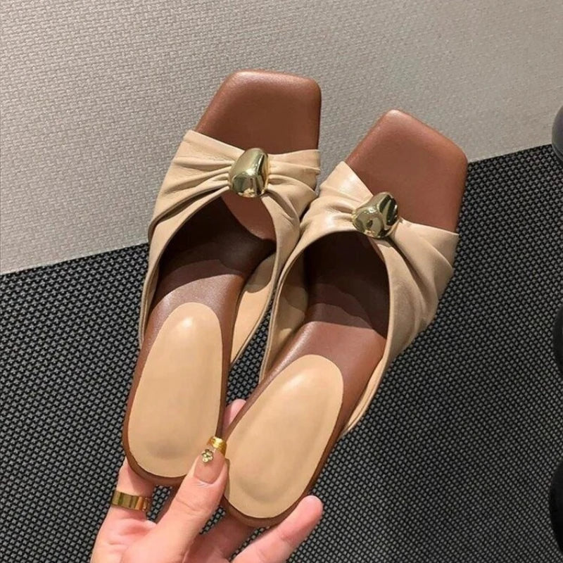 Summer Women Slippers Fashion Metal Decoration Open Toe Dress Slides Ladies Stripper Party Sandals