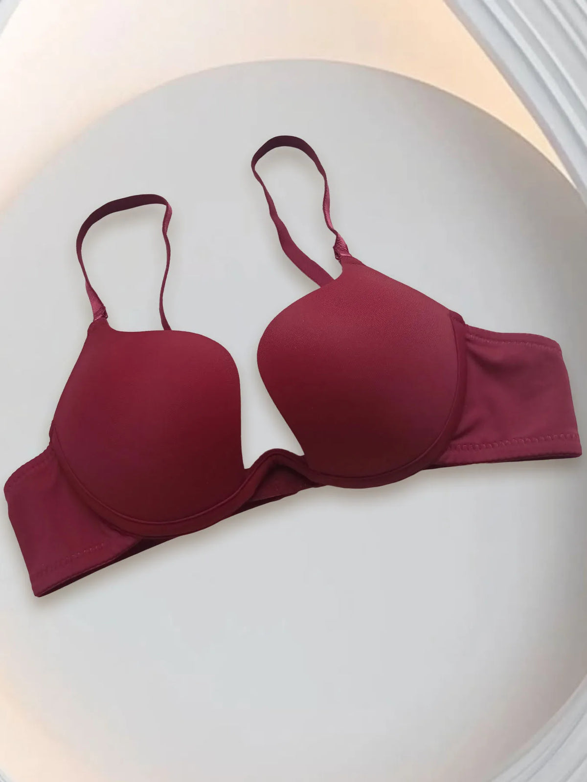 Women's Essentials Deep U Multi-Way Push Up Convertible Low Cut Plunge Bra Deep V Bra Wine