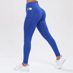 Women Leggings With Pockets Solid Color High Waist Butt Lifting Workout Tights Slim Elastic Pants Casual SportWear