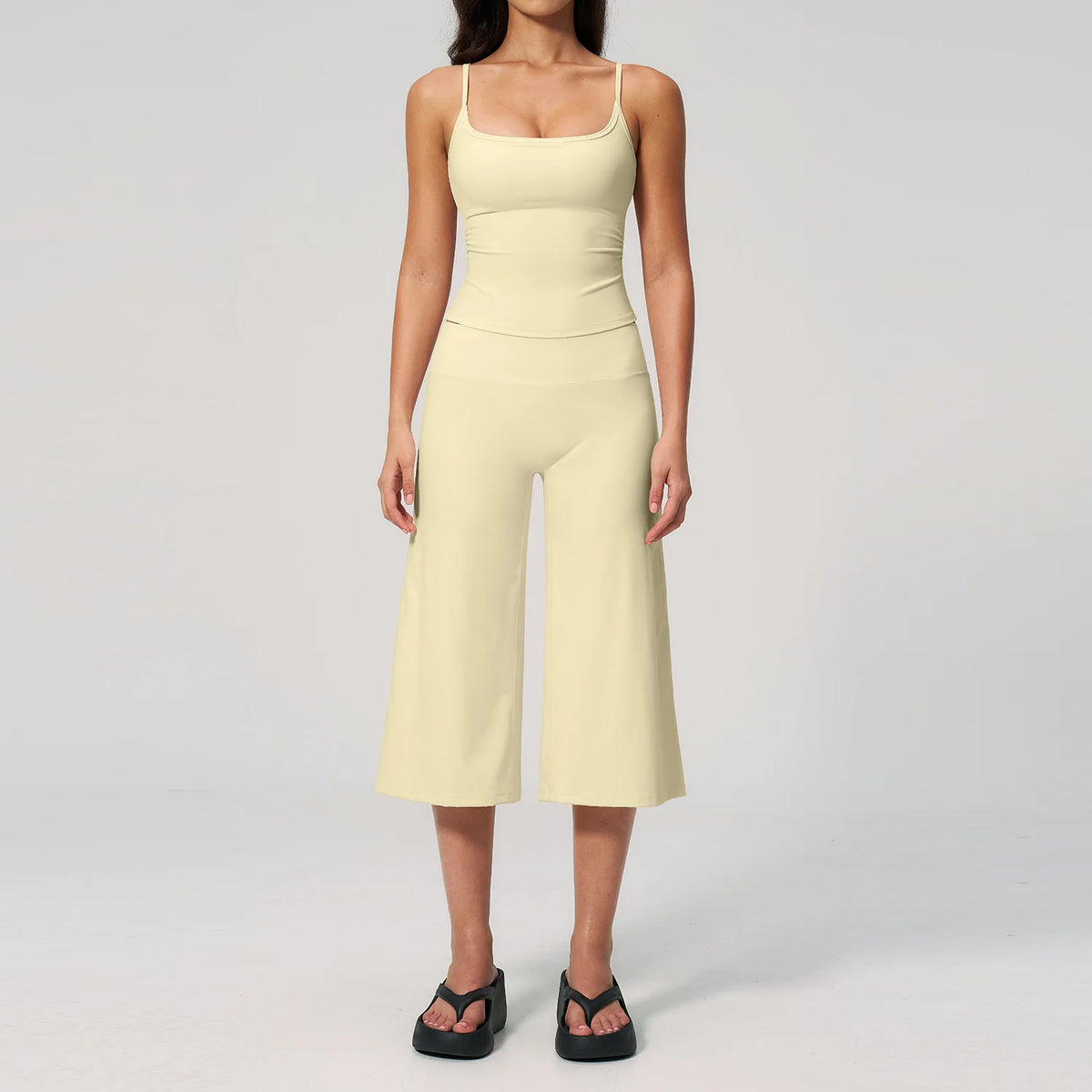 Gym Workout Yoga Sets Women Square Neck Slimming Sports Tank Top Fitness Gym Suit Outdoor High Waist Flare Pants Two-piece Set