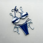 Halter Splicing Bikini Female Swimsuit Women Swimwear Two-pieces Bikini Set Underwired Strappy Bather Bathing Suit Swim V8173