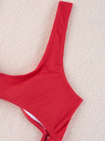 Sexy Hollow Out Thong Bikini 2026 Women Black Red Ribbed Backless Tummy Cut Out One Piece Swimsuit Beach Bathing Suit Swimwear
