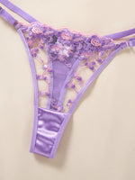 French-style purple lace embroidered lingerie set - Sexy see-through chiffon long bra and thong set for two pieces ZA25246