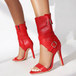 Plus Size 48 Sexy Red Thin High Heels Party Sandals Women Black Dancing Shoes Stilettos Summer White Ankle Booties