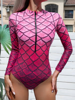 Long Sleeve One Piece Swimsuit Zipper Swimwear Women Bathing Suit Sports Surfing Suits Swim Wear Print Beachwear Summer Holiday