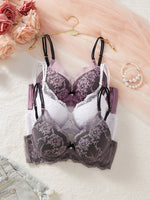 3-Pack Women's Underwear Set Lace Floral Fabric Push-Up Bra for Women Underwire Unpadded Sexy Lingerie Set