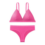 Women Cotton Bra and Panties Set Wireless Push-Up Bra Low-Waist Thongs G-string Sexy Lingerie Women's Breathable Underwear Set