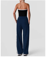 New Contrasting Striped Yoga Sets Women Hanging Neck Slim Sports Vest Gym Outfits High Waist Pocket Pants Running Fitness Suits