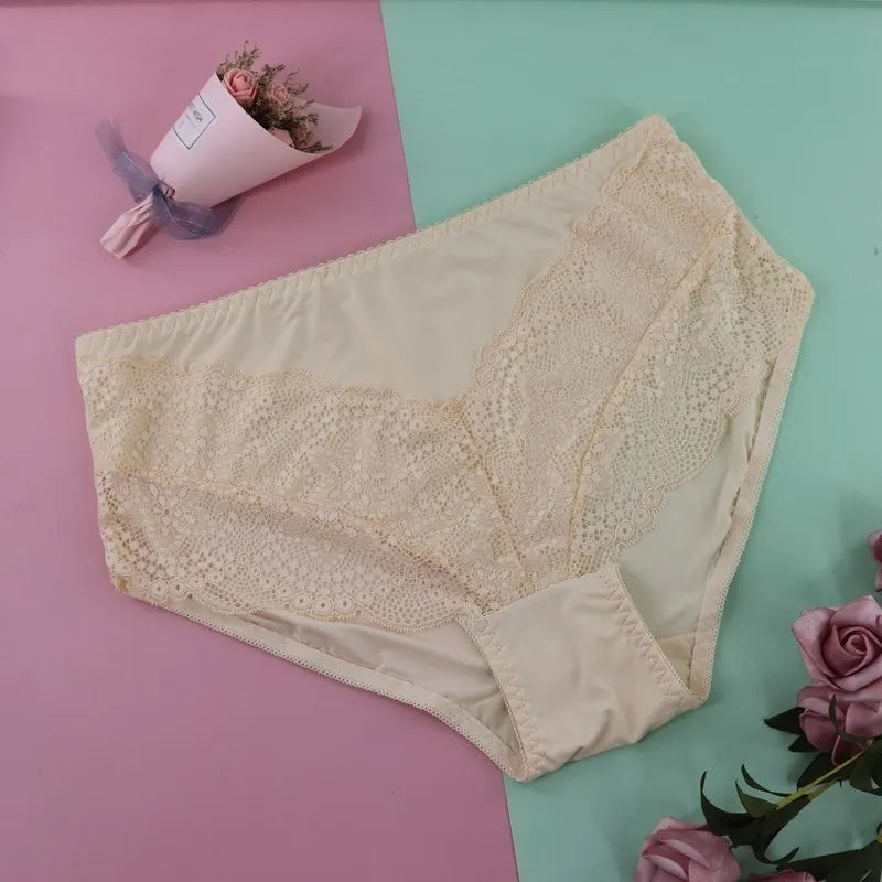 Beauwear Plus Size Women's Underpants Female Panties Comfort Intimates Lace Underwear Briefs Ice Silk Hollow Out Sexy Lingeries